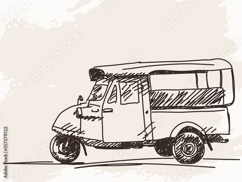 Hand drawn motorcycle rickshaw taxi Vector illustration