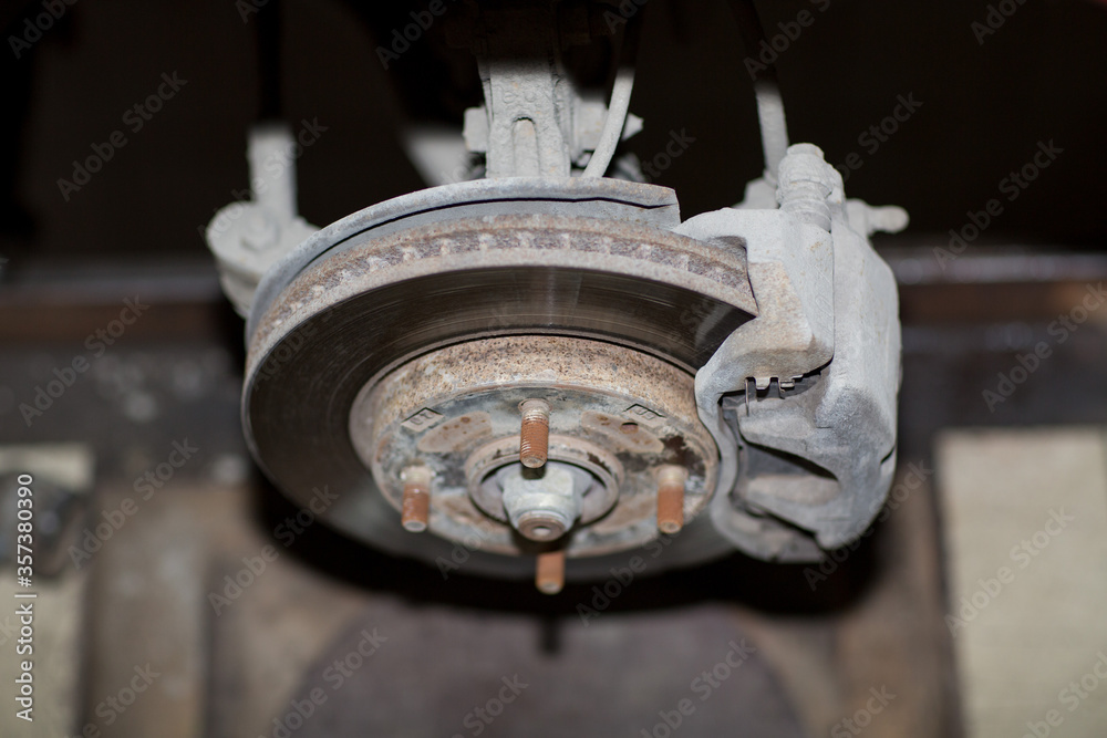 Close up of car brake wheel with rust