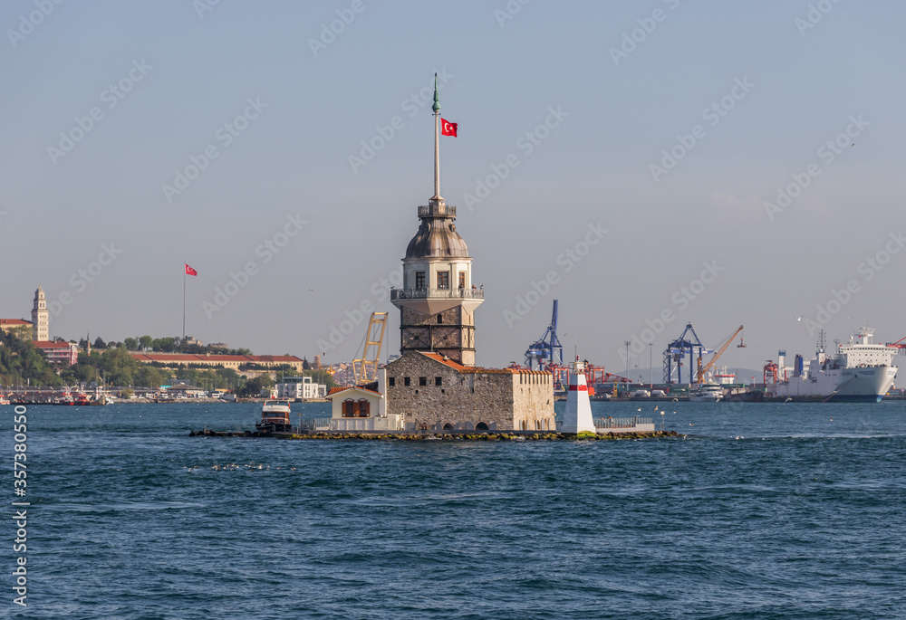 Istanbul, Turkey - one of the most recognizable landmarks of Istanbul, the Maiden's Tower stands in the middle of Bosporus, right in front the Üsküdar district. Here in particular its shape Istanbul, Turkey - one of the most recognizable landmarks of Istanbul, the Maiden's Tower stands in the middle of Bosporus, right in front the Üsküdar district. Here in particular its shape