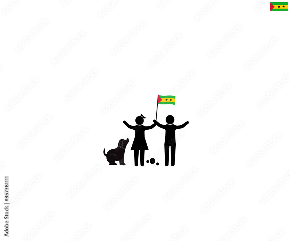 Sao Tomean children with national flag of Sao Tome and Principe, future of São Tomé and Príncipe concept, sign symbol background, vector illustration. Sao Tomean children with national flag of Sao Tome and Principe, future of São Tomé and Príncipe concept, sign symbol background, vector illustration.