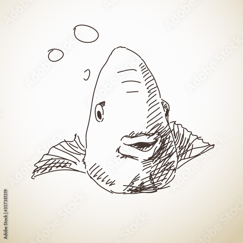 Sketch of smiling fish, Hand drawn Vector illustration