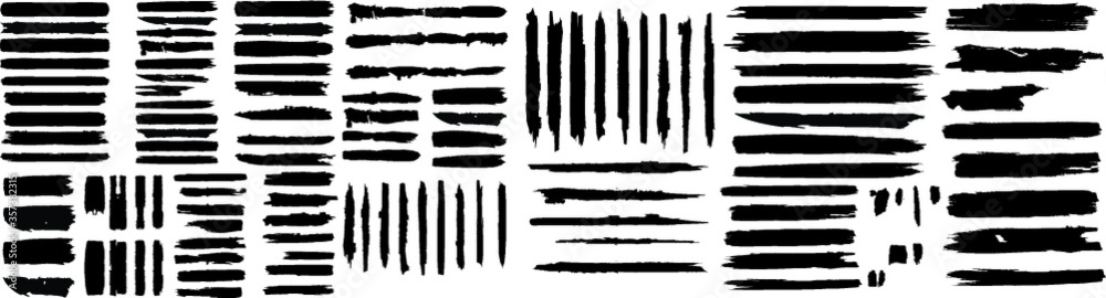 Grunge Paint Roller . Vector brush Stroke . Distressed banner . Black stripes isolated. paintbrush collection . Modern Textured shape . Dry border in Black . Bulge lines . Rough edges. 