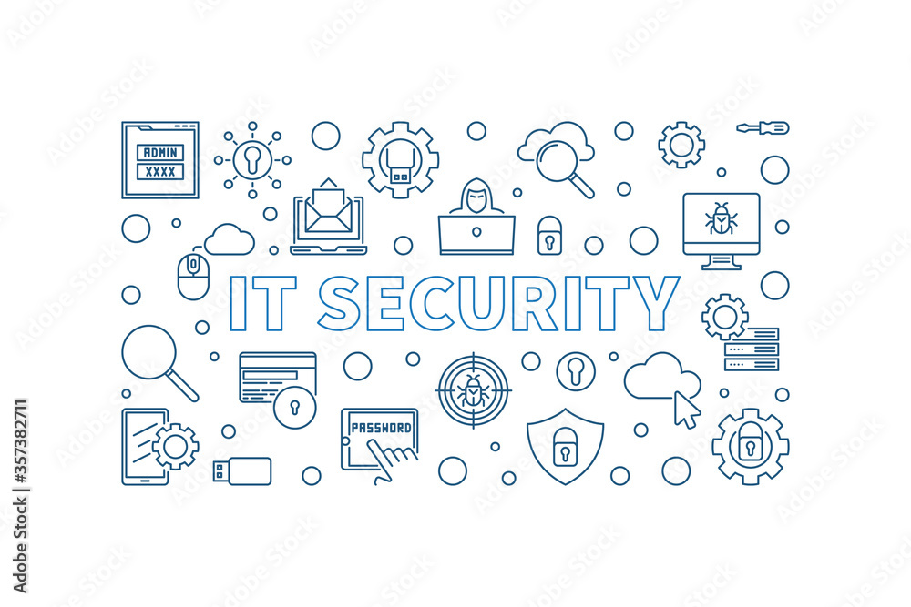 IT Security vector concept outline simple horizontal banner or illustration IT Security vector concept outline simple horizontal banner or illustration