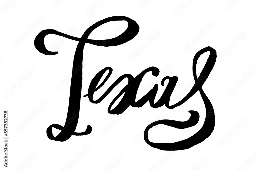 USA States vector name phrase. Brush calligraphy of the Texas. Hand-drawn typography of the USA with the name of the state. Modern brush ink lettering. America typographic sign. USA States vector name phrase. Brush calligraphy of the Texas. Hand-drawn typography of the USA with the name of the state. Modern brush ink lettering. America typographic sign.