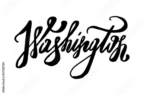 USA States vector name phrase. Brush calligraphy of the Washington. Hand-drawn typography of the USA with the name of the state. Modern brush ink lettering. America typographic sign.