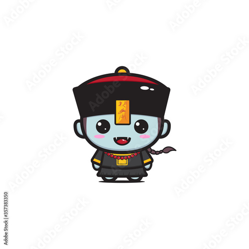 Cute chinese zombie or vampire isolated on white. vector illustration. cartoon character. (caption: chinese zombie)