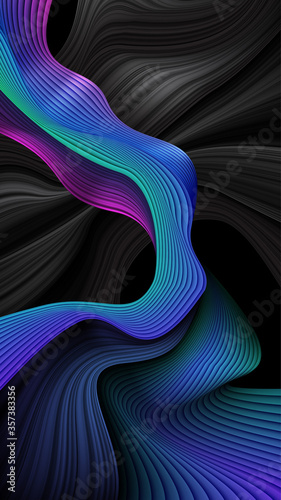 Abstract futuristic illustration background with colorful dynamic streaks or curvy mesh planes for technology concept in vector
