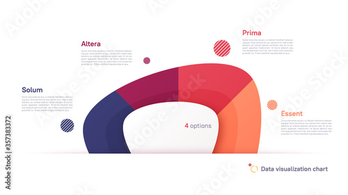 Vector pie chart infographic template in the form of abstract shape divided by four parts