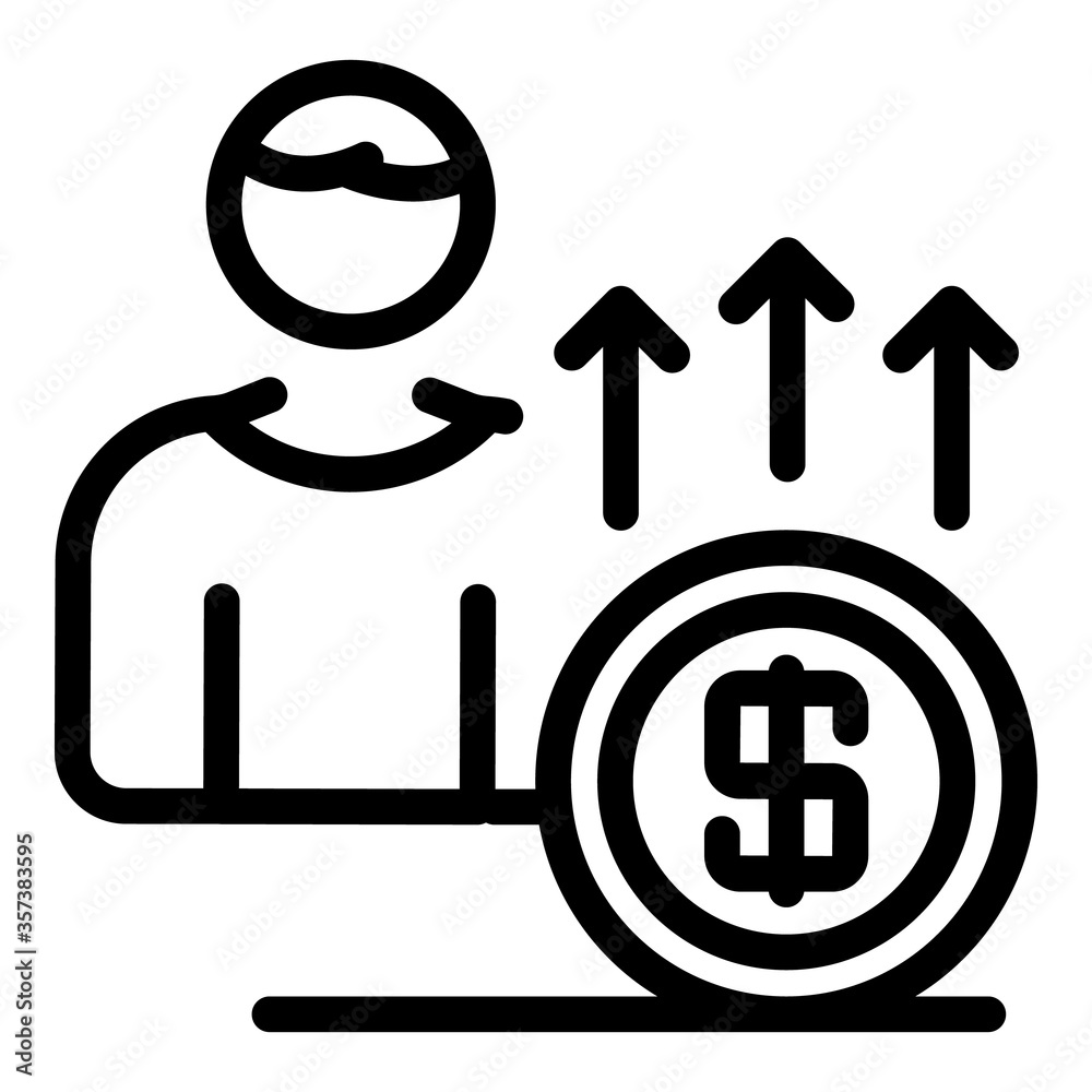 Increase money icon. Outline increase money vector icon for web design isolated on white background Increase money icon. Outline increase money vector icon for web design isolated on white background