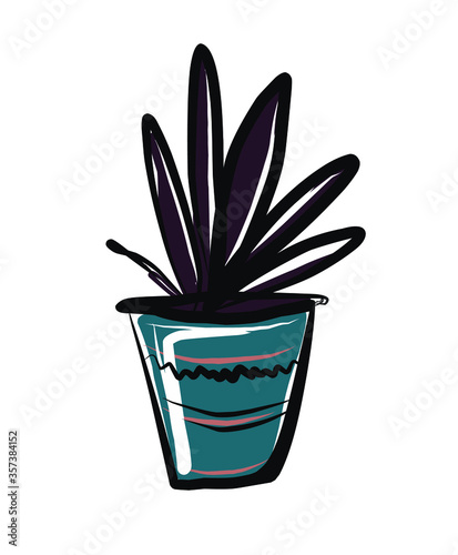 Flower in a pot.Vector picture drawn by hand from a set about home life and comfort. There are many household items and furniture. Doodle style. Set of isolated drawings.