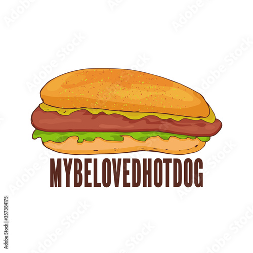 Sausage in a bun with sauce. My favorite sandwich. Isolated object on a white background