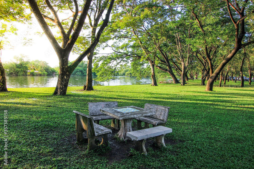 The old table in the public park The old table in the public park