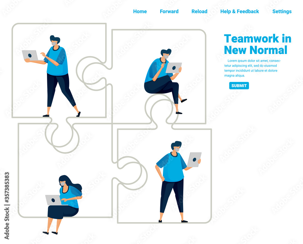 People adapt to collaborate and team work in building businesses that fall during a pandemic. Solve problems and puzzle games. Illustration design of landing page, website, mobile apps, poster, banner People adapt to collaborate and team work in building businesses that fall during a pandemic. Solve problems and puzzle games. Illustration design of landing page, website, mobile apps, poster, banner