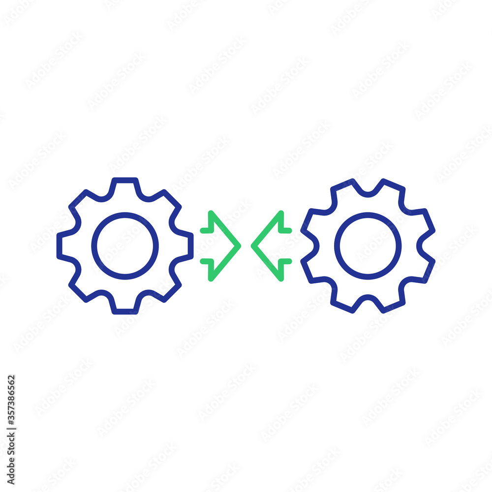 Integration Process, Technology Icon With Cogwheel Integration Process, Technology Icon With Cogwheel