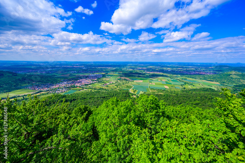 Viewpoint on mountain breitenstein with a great view to Landscape of Swabian Alb, Ochsenwang, Stuttgart, Germany