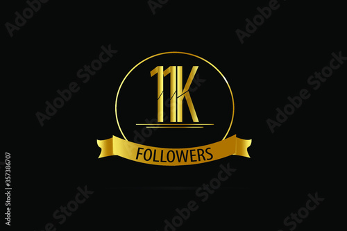 11K, 11.000 followers Luxury Black Gold anniversary, minimalist logo years,jubilee, greeting card. Birthday invitation. year sign. Gold space vector illustration on black background - Vector