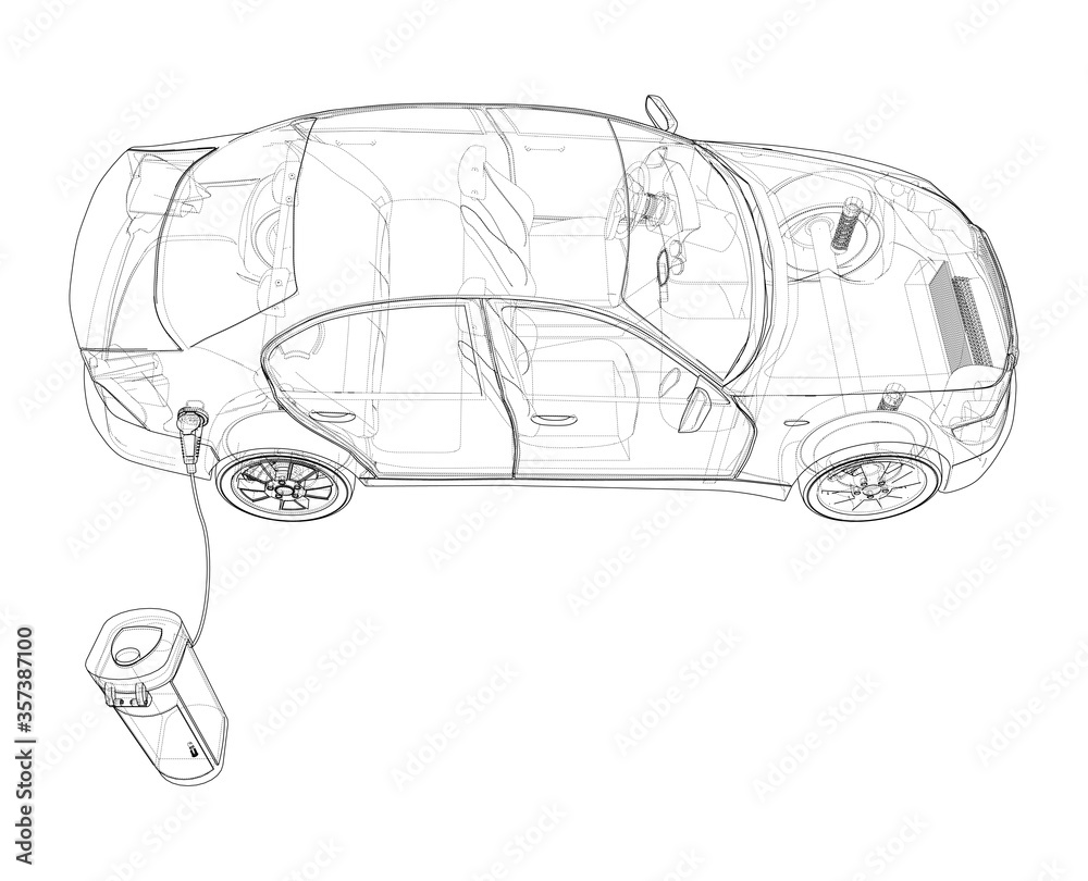 Electric Vehicle Charging Station Sketch. Vector