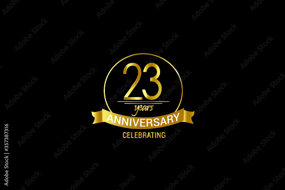 Fototapeta premium 23 year Luxury Black Gold anniversary, minimalist logo years,jubilee, greeting card. Birthday invitation. year sign. Gold space vector illustration on white background - Vector