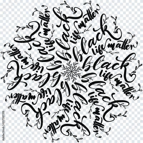 Black Life Matter Mandala Style Line Art. Vector seamless pattern. Calligraphy style line art mandala. Good for tattoo, card, print, background.
