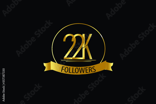 22K, 22.000 followers Luxury Black Gold anniversary, minimalist logo years,jubilee, greeting card. Birthday invitation. year sign. Gold space vector illustration on black background - Vector