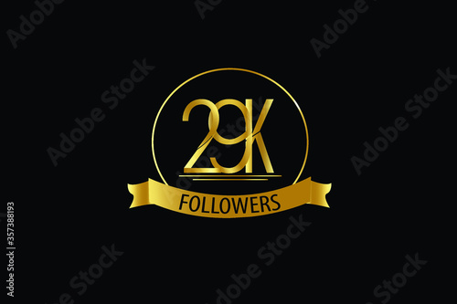 29K, 29.000 followers Luxury Black Gold anniversary, minimalist logo years,jubilee, greeting card. Birthday invitation. year sign. Gold space vector illustration on black background - Vector photo