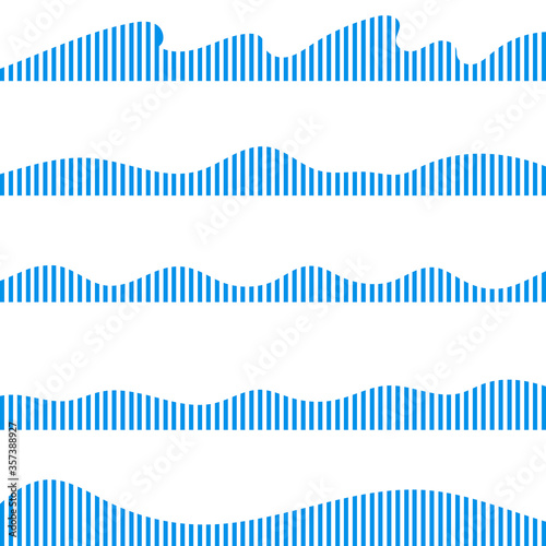 Wave icon. Set of blue wave icons in the form of oscillation amplitudes. Vector, cartoon illustration.