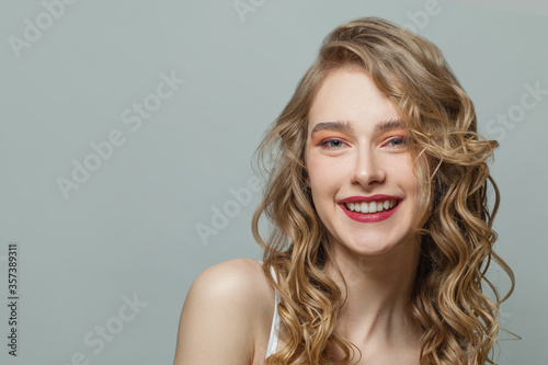 Portrait of lovely woman on white background