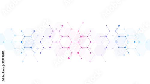 Abstract background of molecules. Molecular structures or chemical engineering, genetic research, innovation technology. Scientific, technical or medical concept.
