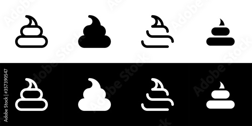 Poop icon set. Flat design icon collection isolated on black and white background.
