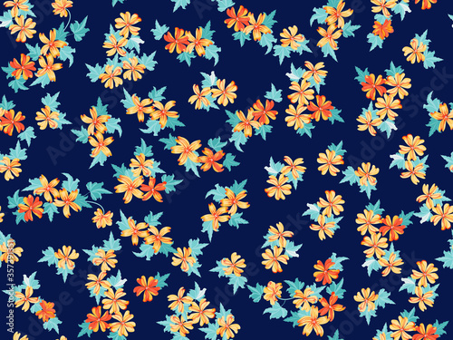 Simple cute pattern in small beauteous flower of mallow. Liberty style. Floral seamless background for textile or book covers, manufacturing, wallpapers, print, gift wrap and scrapbooking.