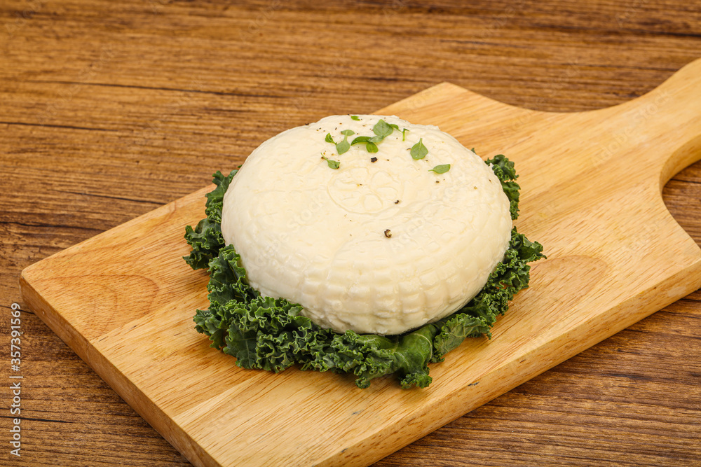 Caucasian suluguni round cheese piece Caucasian suluguni round cheese piece