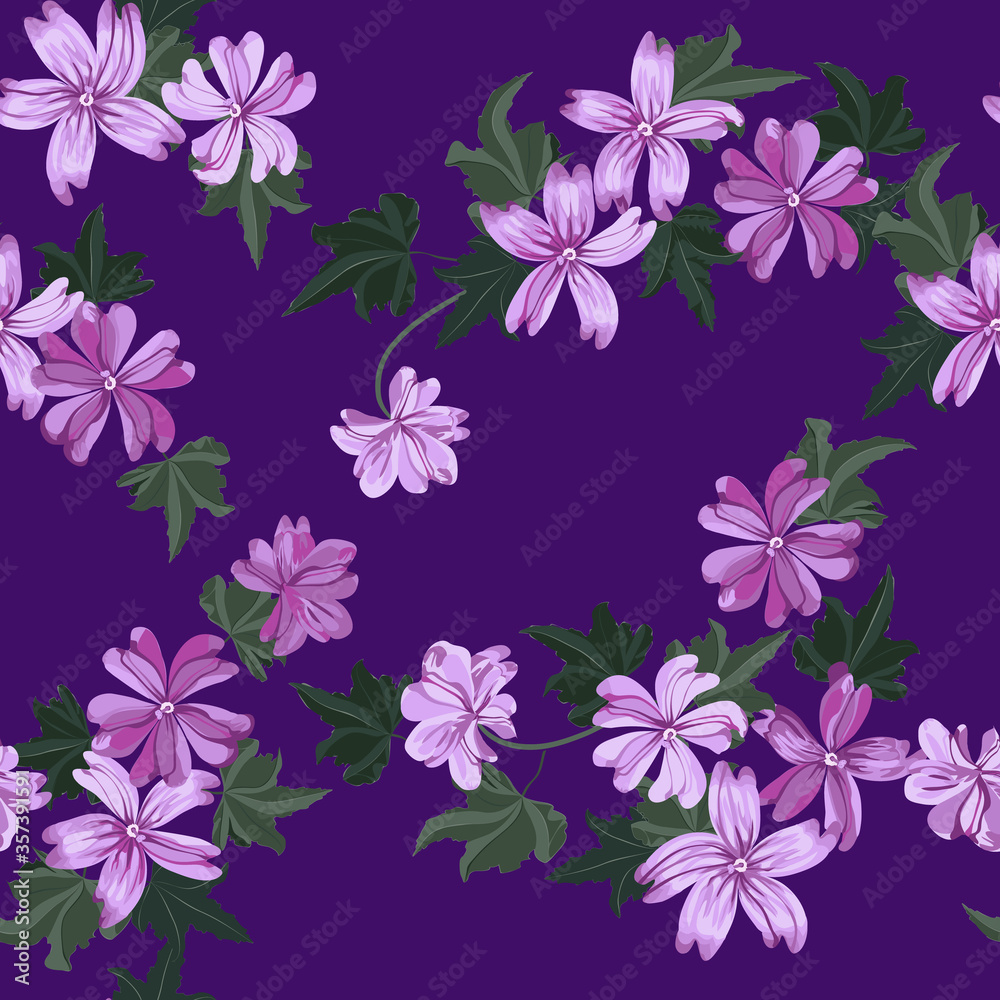 Simple cute pattern in small beauteous flower of mallow. Liberty style. Floral seamless background for textile or book covers, manufacturing, wallpapers, print, gift wrap and scrapbooking. Simple cute pattern in small beauteous flower of mallow. Liberty style. Floral seamless background for textile or book covers, manufacturing, wallpapers, print, gift wrap and scrapbooking.