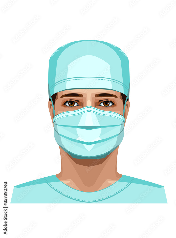 Generalized image of a male doctor in a face mask. Isolated on a white background. Generalized image of a male doctor in a face mask. Isolated on a white background.