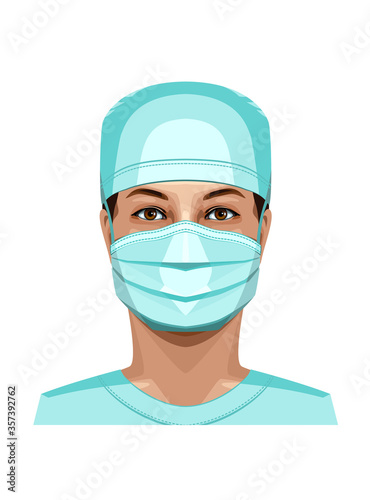 Generalized image of a female doctor in a face mask. Isolated on a white background.