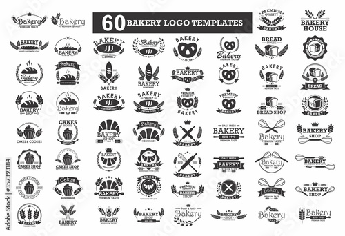 60 Bakery logo templates,Bakery shop logo, Confectionery, Dough, Bake, Bakery oven | Vector illustration | Logo Set
