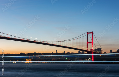 Fototapeta Naklejka Na Ścianę i Meble -  Istanbul Bosphorus Bridge (15th July Martyrs Bridge) view from Beylerbeyi. Istanbul, Turkey.