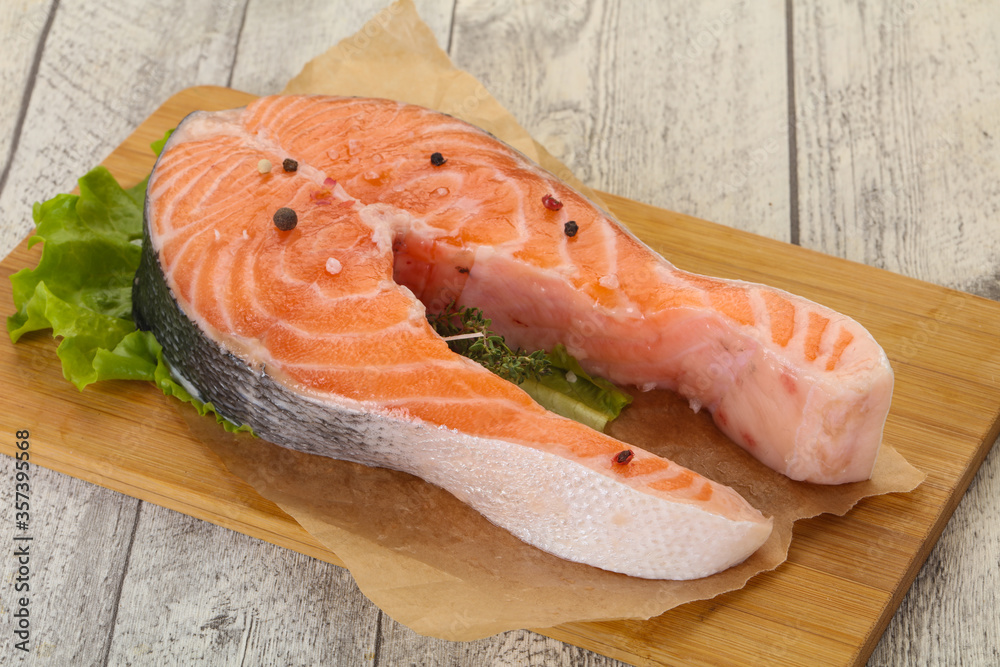Raw salmon steak - ready for grill