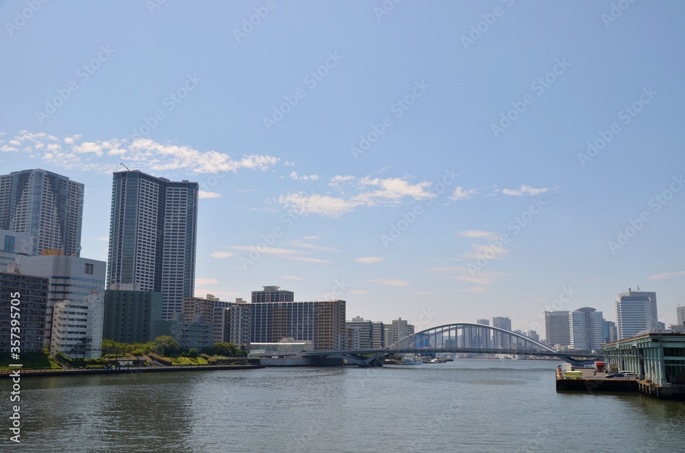 Buildings and bridge at Sumida river in Tokoy, Japan