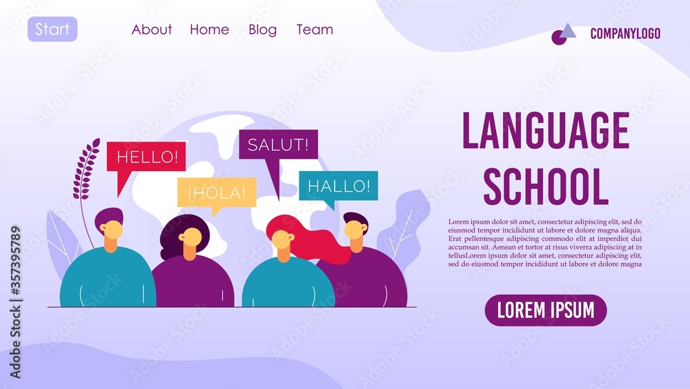 Language school translator agency landing page concept Language school translator agency landing page concept