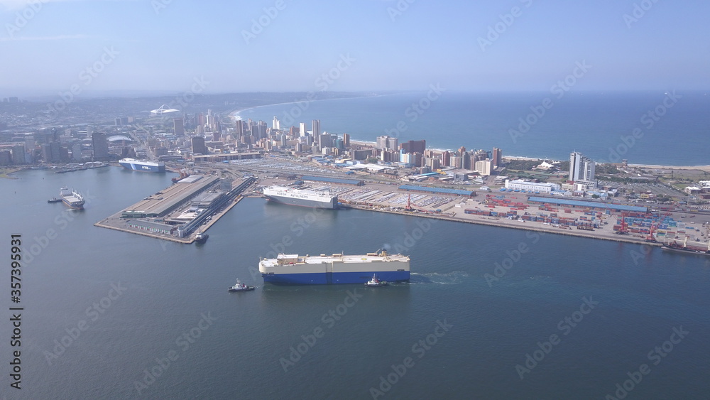 Harbour with ships at port overlooking Durban
