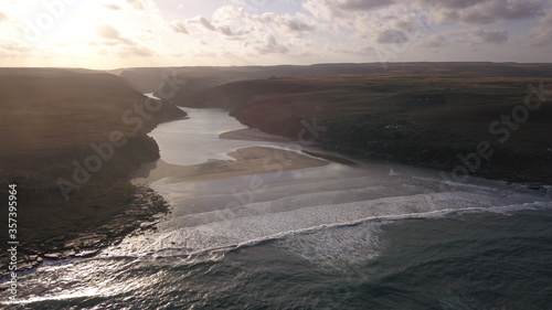 Aerial view of a lagoon going into the ocean. Wild Coast, Eastern Cape
