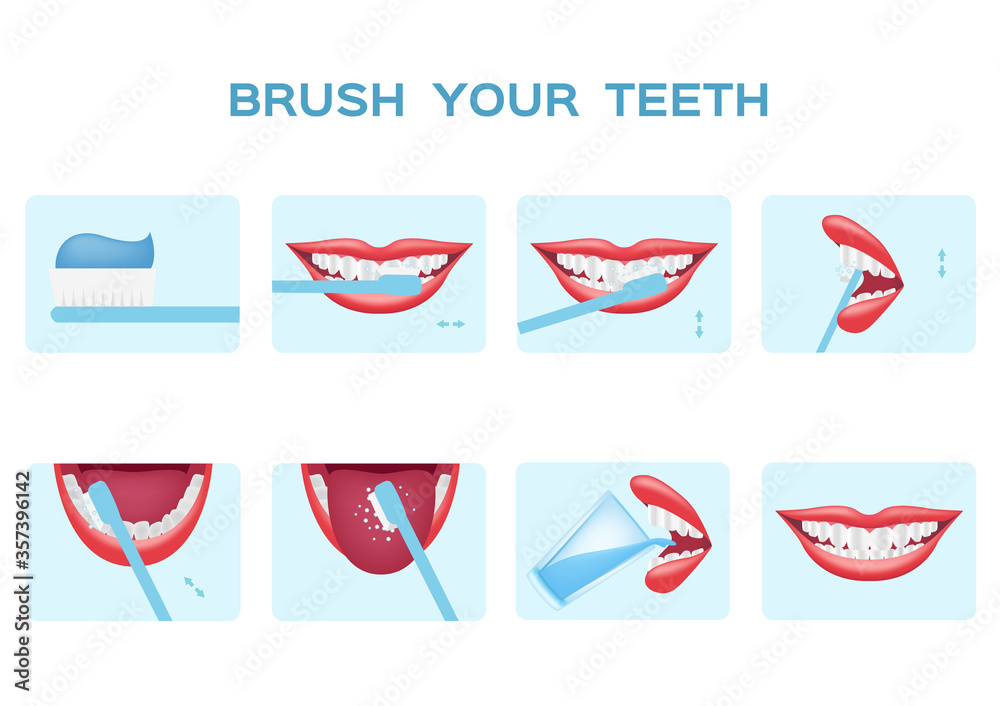 How to brush your teeth vector / mouth concept . Toothbrush and toothpaste . health and dental care infographic How to brush your teeth vector / mouth concept . Toothbrush and toothpaste . health and dental care infographic