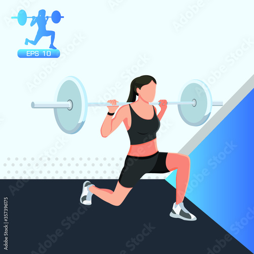 Fitness club ads with a healthy woman lifting weights, Vector illustration.