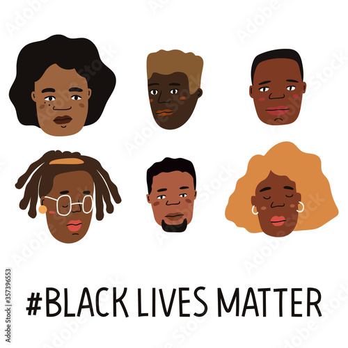 Black lives matter hand drawn poster, card collection.Campaign against racial discrimination of dark skin color. 