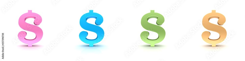 Dollar symbol US dollar sign 3d icon rose blue green orange