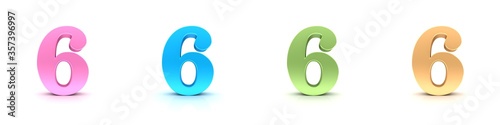 6 six number 3d numerals digits figures pastel colors