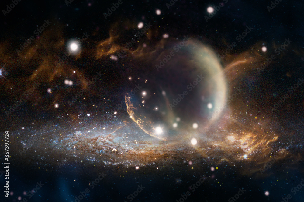 Planet in clubs of plasma fire clouds and lights in outer space. Elements of this image furnished by NASA. Planet in clubs of plasma fire clouds and lights in outer space. Elements of this image furnished by NASA.