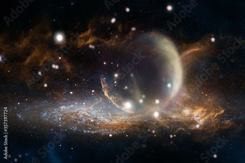 Fototapeta Naklejka Na Ścianę i Meble -  Planet in clubs of plasma fire clouds and lights in outer space. Elements of this image furnished by NASA.