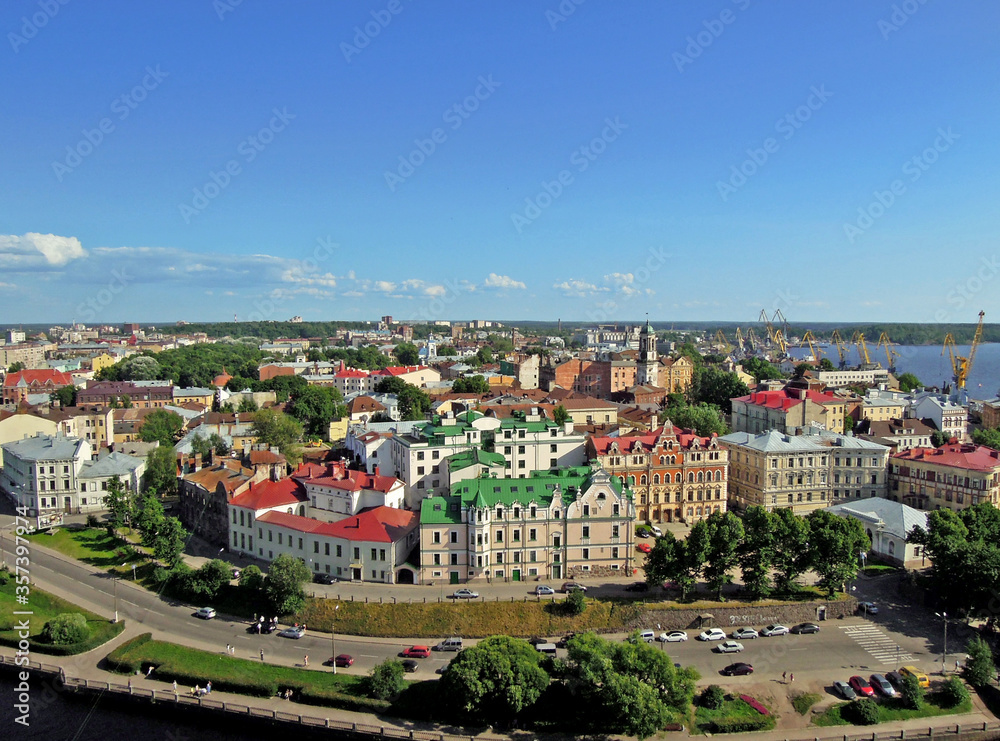 Panoramic view on the historical center of Vyborg from the Olaf's tower, Vyborg, Russia