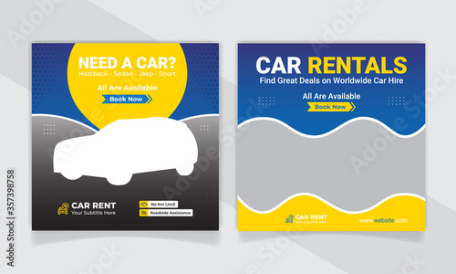 Car rental square banner for social media post Cover Design template.